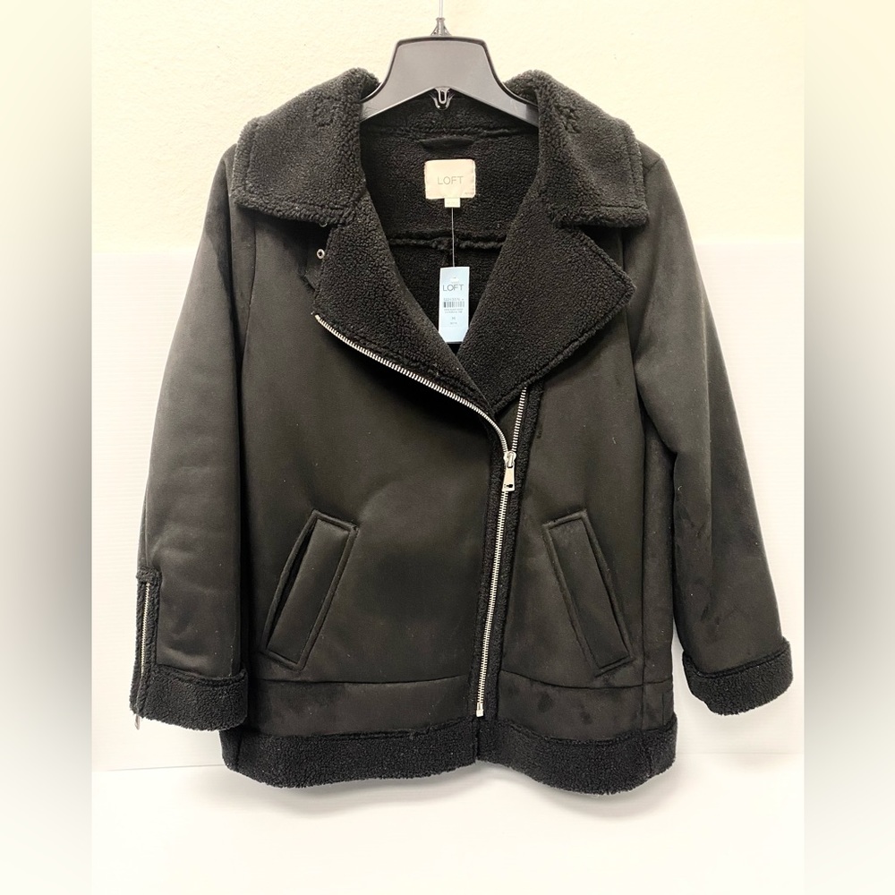 Faux Suede Sherpa trim Aviator Jacket by Ann Taylor LOFT